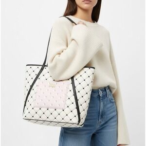 LUV BETSEY by BET Quilted White/ Pink Heart Embroidered Large Tote Bag Purse
